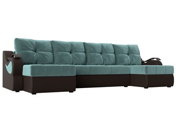 П-образный диван Меркурий П, Бирюзовый\Коричневый (Велюр\Экокожа) в Самаре