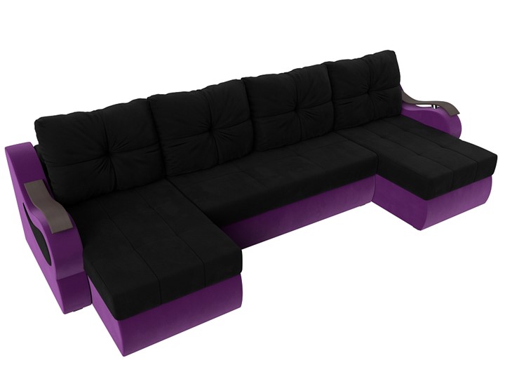 П-образный диван Меркурий П, Черный/фиолетовый (вельвет) в Самаре - изображение 4