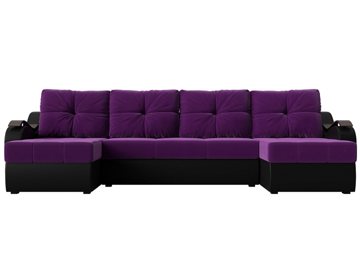 П-образный диван Меркурий П, Фиолетовый/черный (вельвет/экокожа) в Самаре - изображение 1