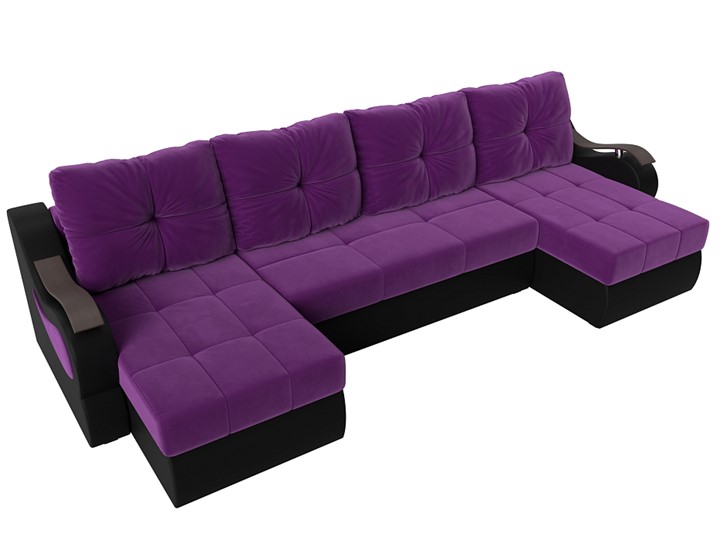 П-образный диван Меркурий П, Фиолетовый/черный (вельвет/экокожа) в Самаре - изображение 4
