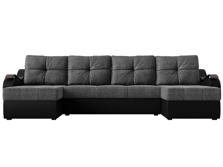 П-образный диван Меркурий П, Серый/черный (рогожка/экокожа) в Самаре - изображение 1