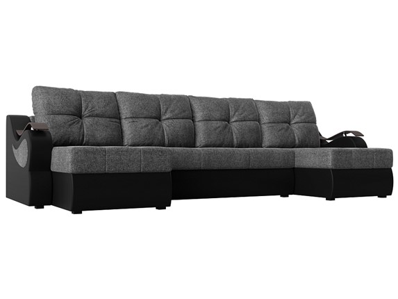 П-образный диван Меркурий П, Серый/черный (рогожка/экокожа) в Самаре - изображение