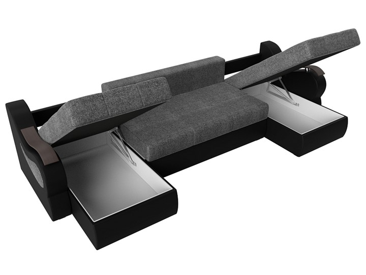 П-образный диван Меркурий П, Серый/черный (рогожка/экокожа) в Тольятти - изображение 6