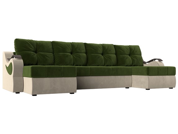 П-образный диван Меркурий П, Зеленый/бежевый (вельвет) в Самаре - изображение
