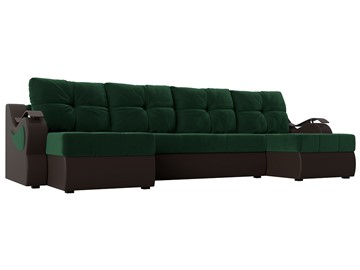 П-образный диван Меркурий П, Зеленый\Коричневый (Велюр\Экокожа) в Самаре