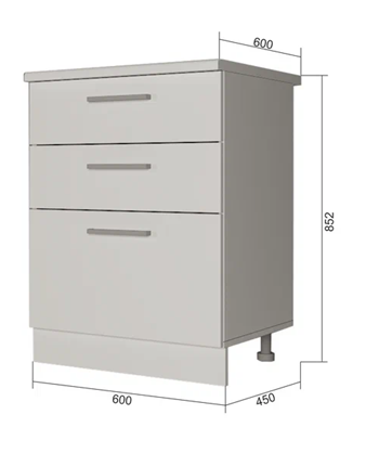 Кухонная тумба 3 ящика Н3Я 60, Сатин/Белый в Самаре - изображение
