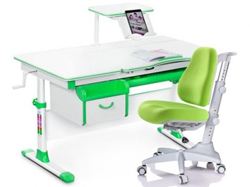 Комплект растущая парта + стул Mealux EVO Evo-40 Z (арт. Evo-40 Z + Y-528 KZ) / (стол+полка+кресло+чехол)/ белая столешница / цвет пластика зеленый в Сызрани
