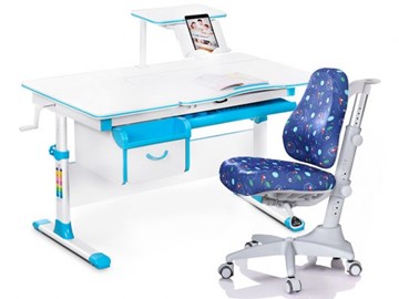 Комплект растущая парта + стул Mealux Mealux EVO Evo-40 BL (арт. Evo-40 BL + Y-528 F) / (стол+полка+кресло) / белая столешница / цвет пластика голубой в Самаре