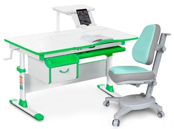 Комплект растущая парта + стул Mealux EVO Evo-40 Z (арт. Evo-40 Z + Y-110 TG) / (стол+полка+кресло) / белый, зеленый, серый в Тольятти - предосмотр