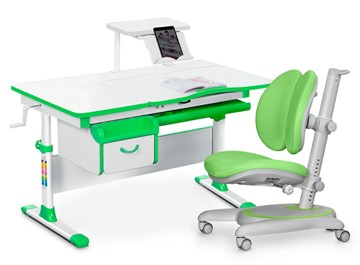 Комплект растущая парта + стул Mealux EVO Evo-40 Z (арт. Evo-40 Z + Y-115 KZ) / (стол+полка+кресло+чехол), белый, зеленый в Самаре