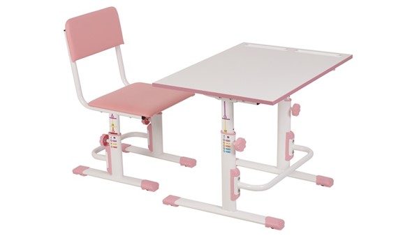 Комплект растущей детской мебели POLINI Kids Растущая парта-трансформер М1 и стул регулируемый L Белый-розовый в Самаре - изображение