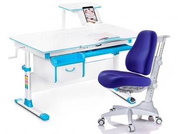 Комплект растущая парта + стул Mealux EVO Evo-40 BL (арт. Evo-40 BL + Y-528 SB) / (стол+полка+кресло) / белая столешница / цвет пластика голубой в Сызрани