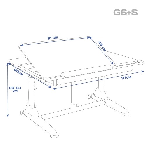 Растущий стол Эргономик G6-S с газлифтом и большим пеналом, Белый + Голубой в Самаре - изображение 1