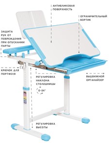 Растущая парта и растущий стул SET HOLTO-17А, голубой в Сызрани - предосмотр 5