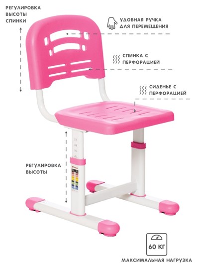 Растущая парта и растущий стул SET HOLTO-17А, розовый в Самаре - изображение 4