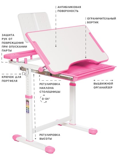 Растущая парта и растущий стул SET HOLTO-17А, розовый в Самаре - изображение 5